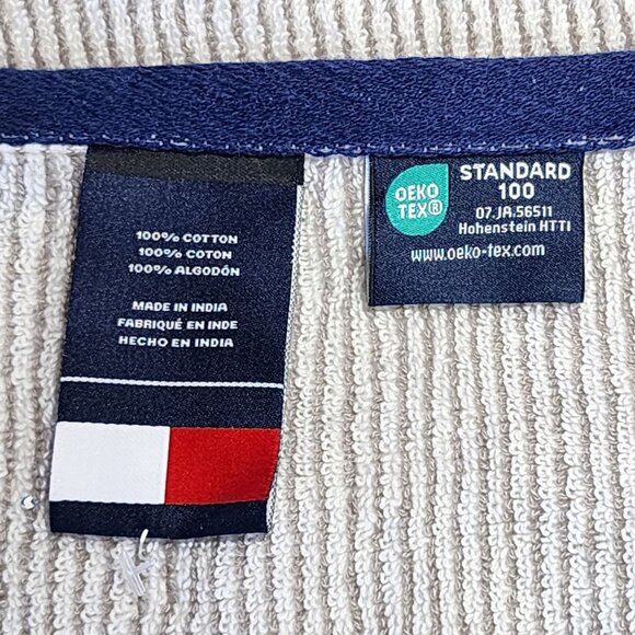 Tommy Hilfiger 8pc Striped Cotton Towel Set White Navy Gray Bath Hand Washcloths - Picture 9 of 11